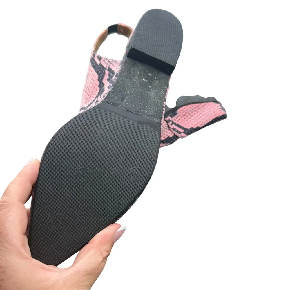 Momoc Women's Guadalquivir Pink/Black Python Print Pointed Toe Sling Back Flats